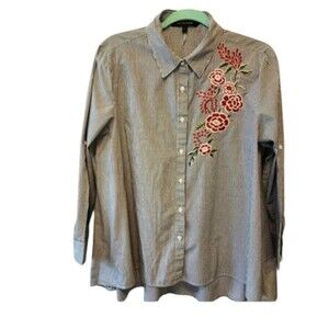 Embroidered Floral Button-Up Shirt